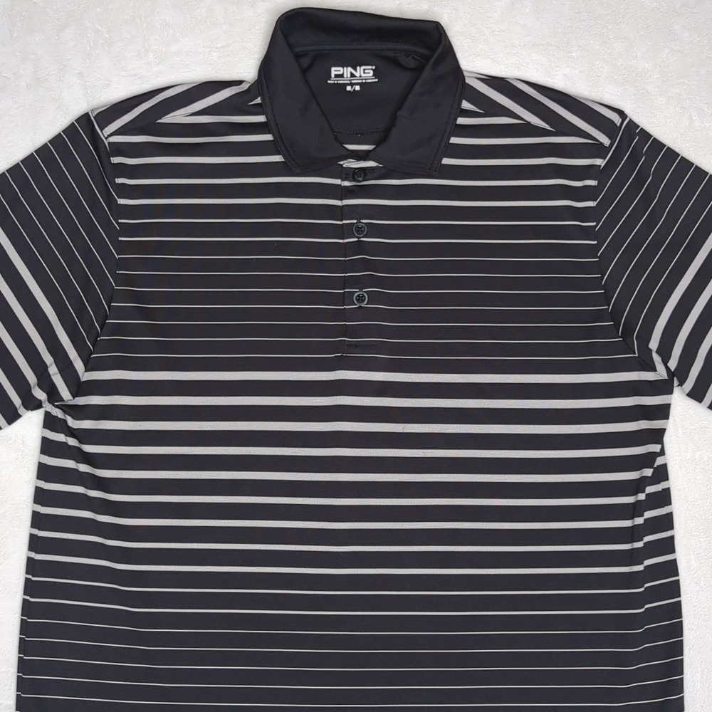 Ping Shirt Men's Medium Black Striped Short Sleeve Polo Golf Casual‎ Sensor Cool
